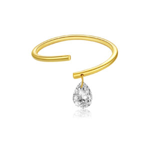 925 Silver Gold-Plated Teardrop Gem Dangle Open Ring-MMR315