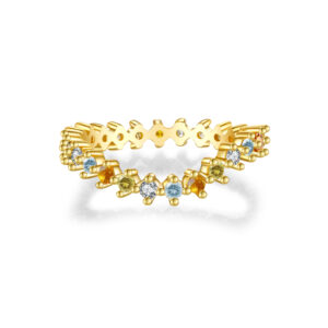 925 Silver Gold-Plated Multi-Gem Link Ring-MMR320