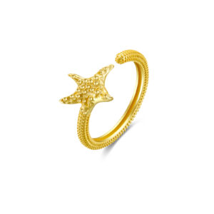 925 Silver Gold-Plated Starfish Textured Open Ring-MMR321