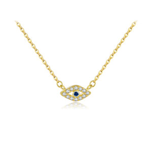 925 Silver Gold-Plated Evil Eye Gem Pendant Necklace-MMN148