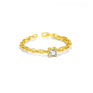 925 Silver Gold-Plated Chain Solitaire Ring-MMR333