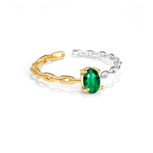 925 Silver Two-Tone Chain Emerald Ring-MMR334