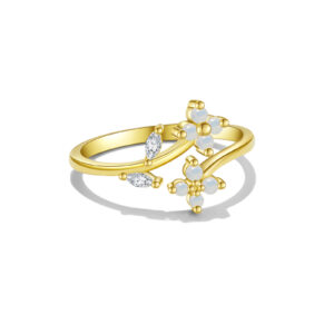 925 Silver Gold-Plated Floral Double-Band Ring-MMR350