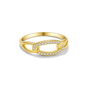 925 Silver Gold-Plated Chain-Link Diamond Ring-MMR351