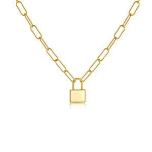 925 Silver Gold-Plated Lock Pendant Link Necklace-MMN147