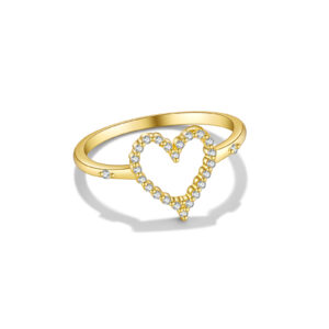 925 Silver Gold-Plated Heart-Shaped Diamond Ring-MMR355