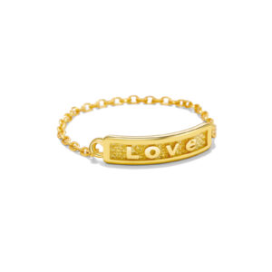 925 Silver Gold-Plated 'LOVE' Chain Link Ring-MMR356
