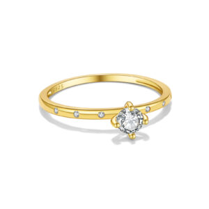 925 Silver Gold-Plated Solitaire & Accent Diamond Ring-MMR358