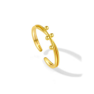 925 Silver Gold-Plated Beaded Open Cuff Ring-MMR362