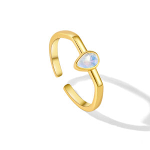 925 Silver Gold-Plated Teardrop Opal Open Ring-MMR368