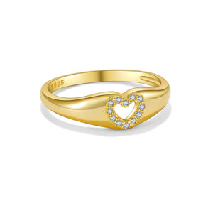 925 Silver Heart-Inlaid Diamond Ring-MMR375