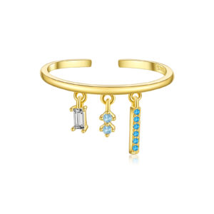 925 Silver Gold-Plated Baguette Gem Dangle Ring-MMR378
