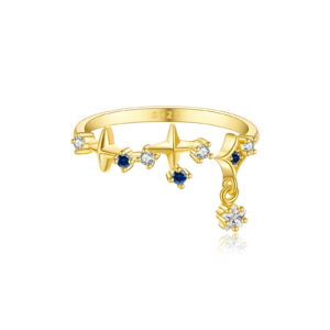 925 Silver Gold-Plated Star & Gem Dangle Ring-MMR393