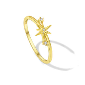 925 Silver Gold-Plated Starburst Diamond Ring-MMR394