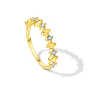 925 Silver Gold-Plated Wave Diamond Ring-MMR397