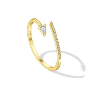 925 Silver Gold-Plated Heart Accent Diamond Ring-MMR398
