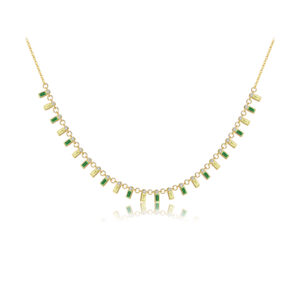 925 Silver Gold-Plated Multicolor Baguette Gem Necklace-MMN163