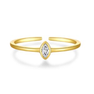 925 Silver Gold-Plated Marquise Gem Open Ring-MMR172