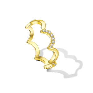 925 Silver Gold-Plated Scallop Diamond Ring-MMR387