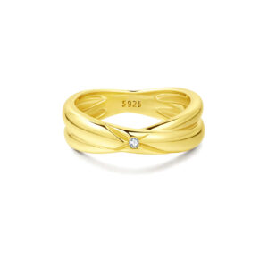 925 Silver Gold-Plated Twisted Diamond Ring-MMR392