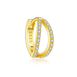 925 Silver Gold-Plated Double Row CZ Huggie Hoop Earrings-MME1158