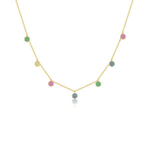 925 Silver Gold-Plated Multicolor Clover Gem Dangle Necklace-MMN106