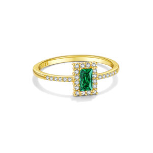 925 Silver Gold-Plated Emerald Baguette Diamond Band Ring-MMR426
