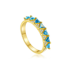 925 Silver Gold-Plated Blue Topaz Triangle Band Ring-MMR440