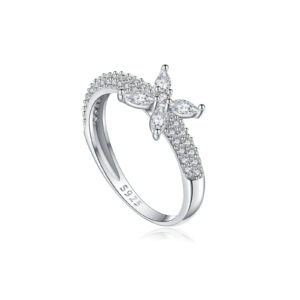 925 Silver Diamond-Accent Butterfly Band Ring-MMR446