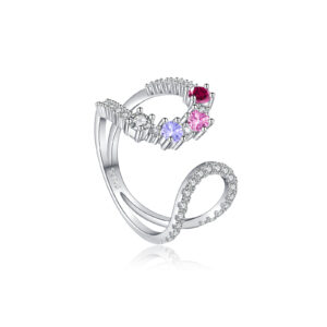 925 Silver Gemstone Cluster Twisted Open Ring-MMR447