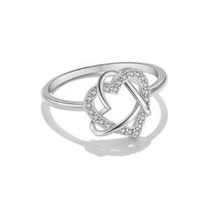 925 Silver Double-Heart Diamond Band Ring-MMR450
