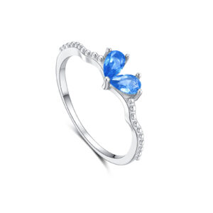925 Silver Blue Topaz Butterfly Diamond Ring-MMR451
