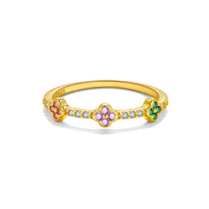 925 Silver Gold-Plated Multi-Gem Flower Band Ring-MMR457