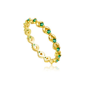 925 Silver Gold-Plated Heart & Emerald Twisted Band Ring-MMR458