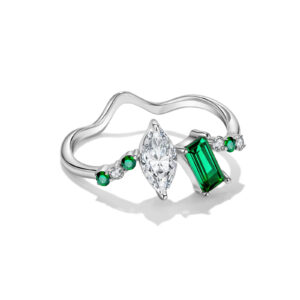 925 Silver Emerald & Marquise Diamond Statement Ring-MMR464