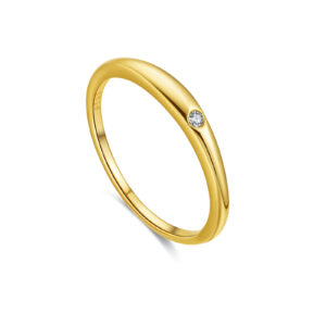 925 Silver Gold-Plated Single-Diamond Slim Band Ring-MMR468