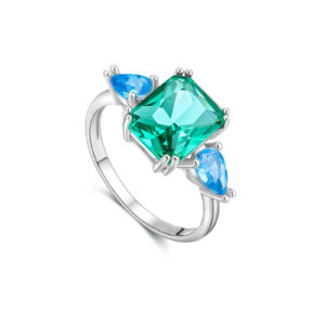 925 Silver Emerald & Blue Gem Ring-MMR485