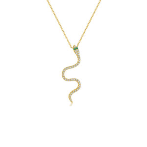 925 Silver Gold-Plated Paved Gem Snake Pendant Necklace-MMN107