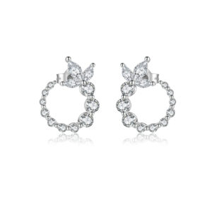 925 Silver Marquise & Round Clear CZ Prong Set Butterfly & Circle Huggies Stud Earrings-MME1228