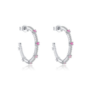 925 Silver Pink Gem Hoop Earrings-MME1218