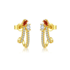 925 Silver Gold-Plated Marquise & Pear CZ Double Hoop Stud Earrings-MME1201