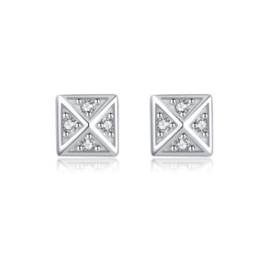 925 Silver Diamond Square Stud Earrings-MME1180