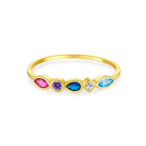 925 Silver Gold-Plated Multi-Color Assorted-Cut Gem Ring-MMR134