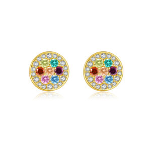 925 Silver Gold-Plated Rainbow CZ Circle Stud Earrings-MME1178