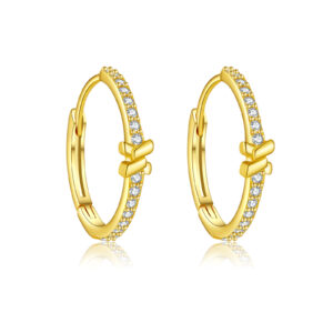 925 Silver Gold-Plated Paved CZ X Huggie Earrings-MME1166