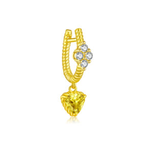 925 Silver Gold-Plated Textured Huggie Hoop Earrings with Yellow CZ Drop-MME1161