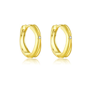 925 Silver Gold-Plated Twisted Cross CZ Huggie Hoop Earrings-MME1151