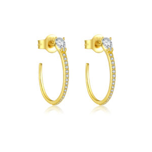 925 Silver Gold-Plated Pear CZ Inner Paved Huggie Hoop Earrings-MME1150