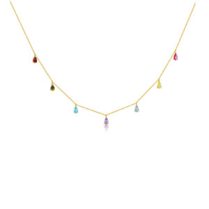 925 Silver Gold-Plated Multicolor Teardrop Gem Dangle Necklace-MMN100