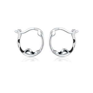925 Sterling Silver Snake Huggie Hoop Earrings with Black Enamel-MME1162